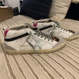 Golden Goose sneakers white leather with leopard.
